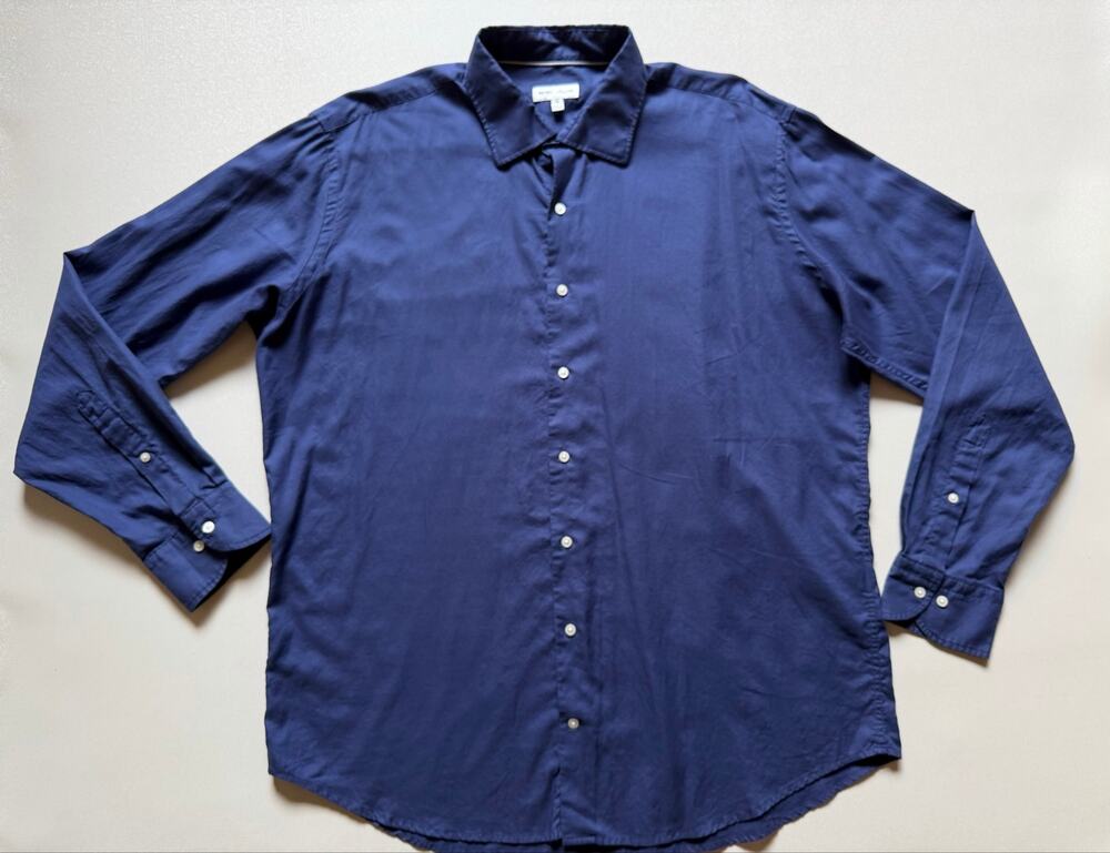 Peter Millar Men's Navy Blue Crown Highlands Soft Twill Cotton Sport Shirt Sz XL